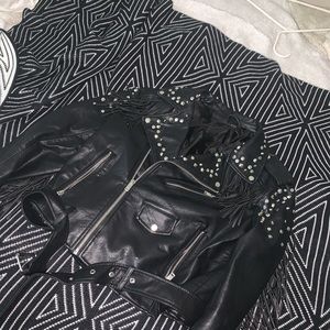 Zara Fringe Trim Studded Leather Jacket